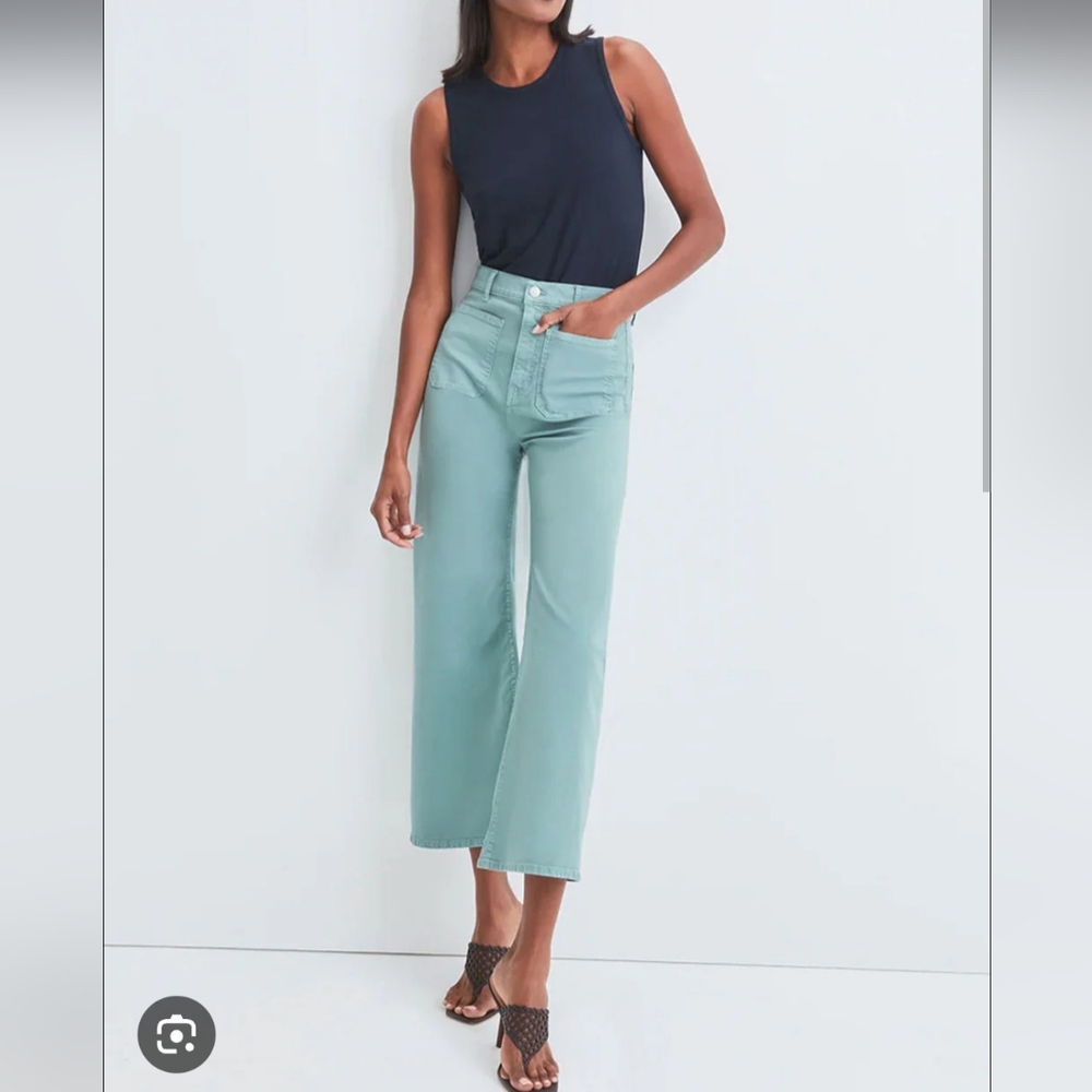Veronica Beard Grant Wide Leg Pants Extra HIGH Rise Size 30 Seaglass Green